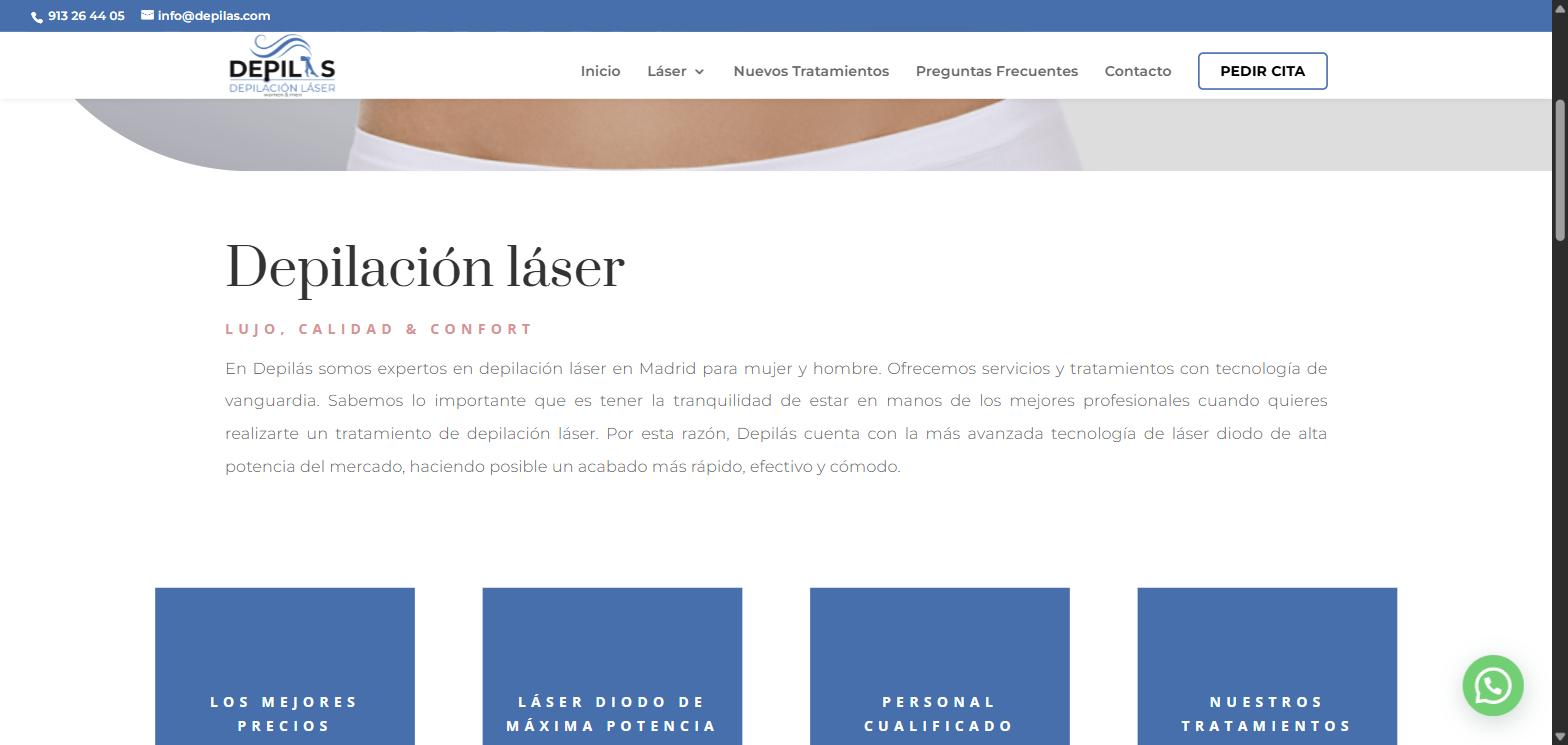 Web de Depilás, centro de depilación láser en Madrid, diseñada por MYPO