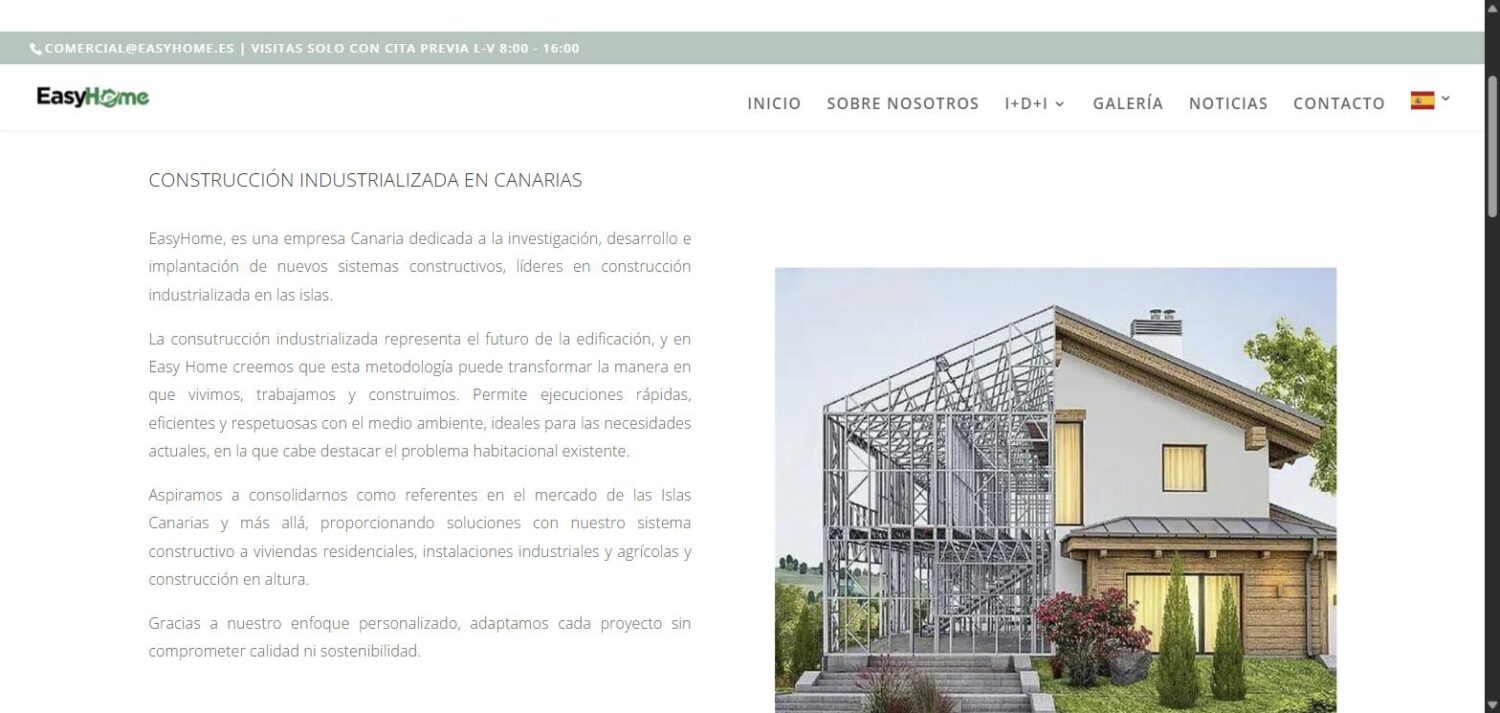 Web de EasyHome, construcción industrializada en Canarias, diseñada por MYPO