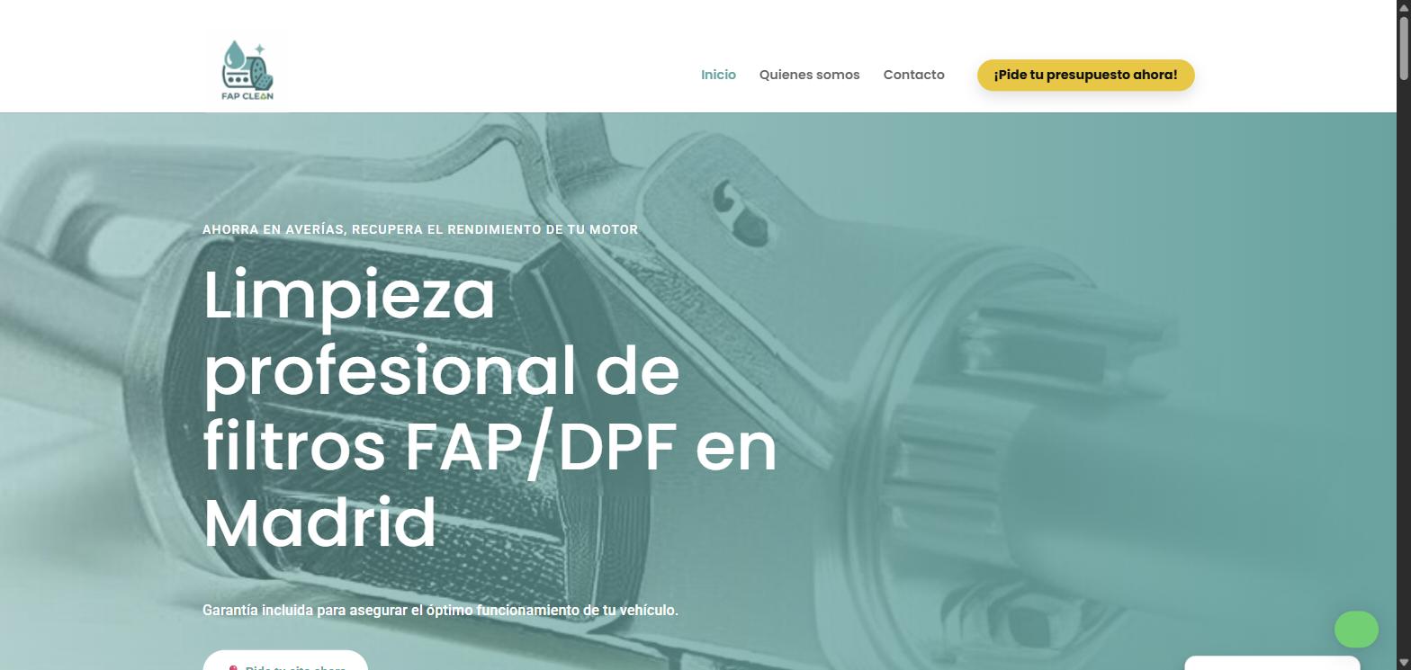 Web de FAP Clean, limpieza de filtros FAP y DPF en Madrid, diseñada por MYPO