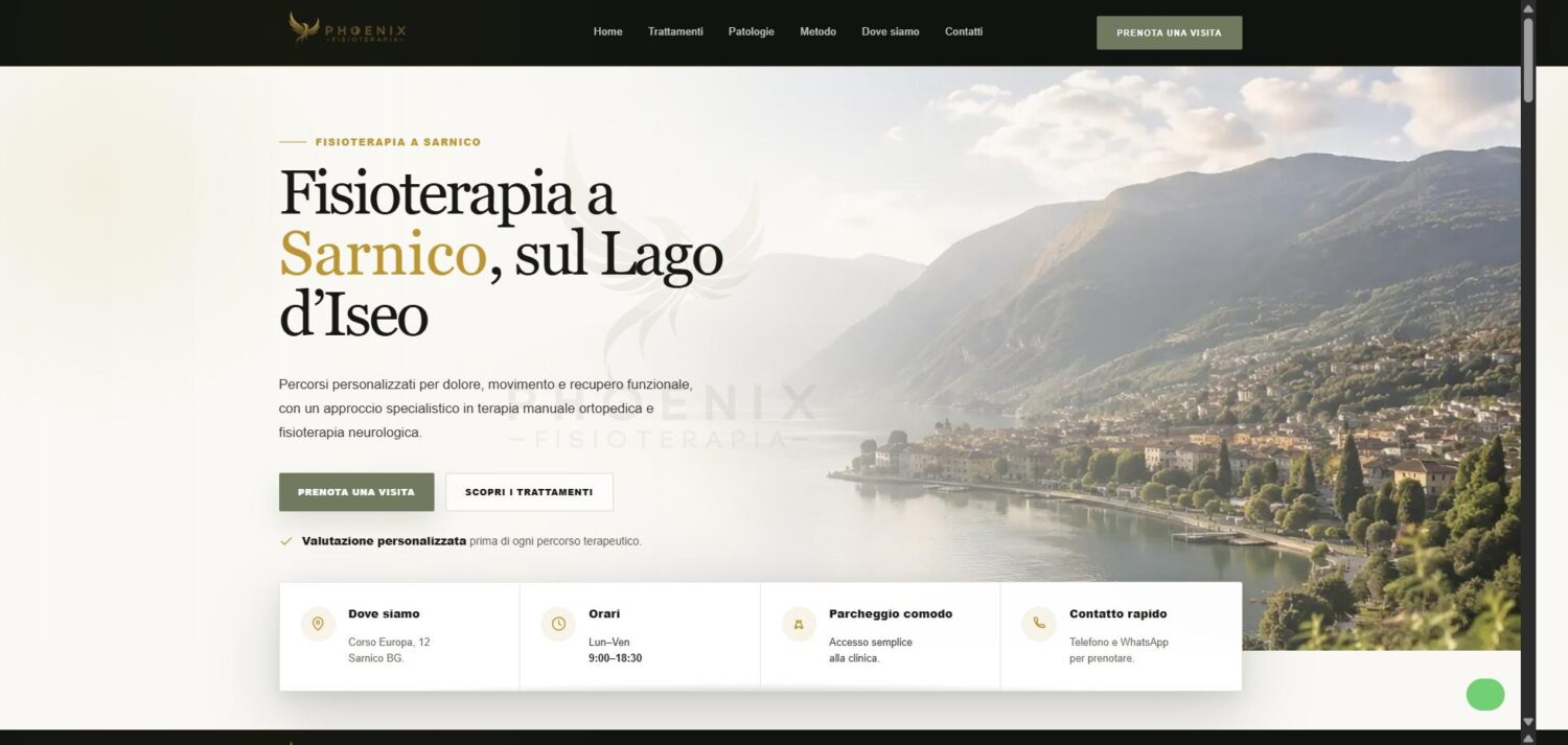 Web de Phoenix Fisioterapia, clínica de fisioterapia en Sarnico, Italia, diseñada por MYPO