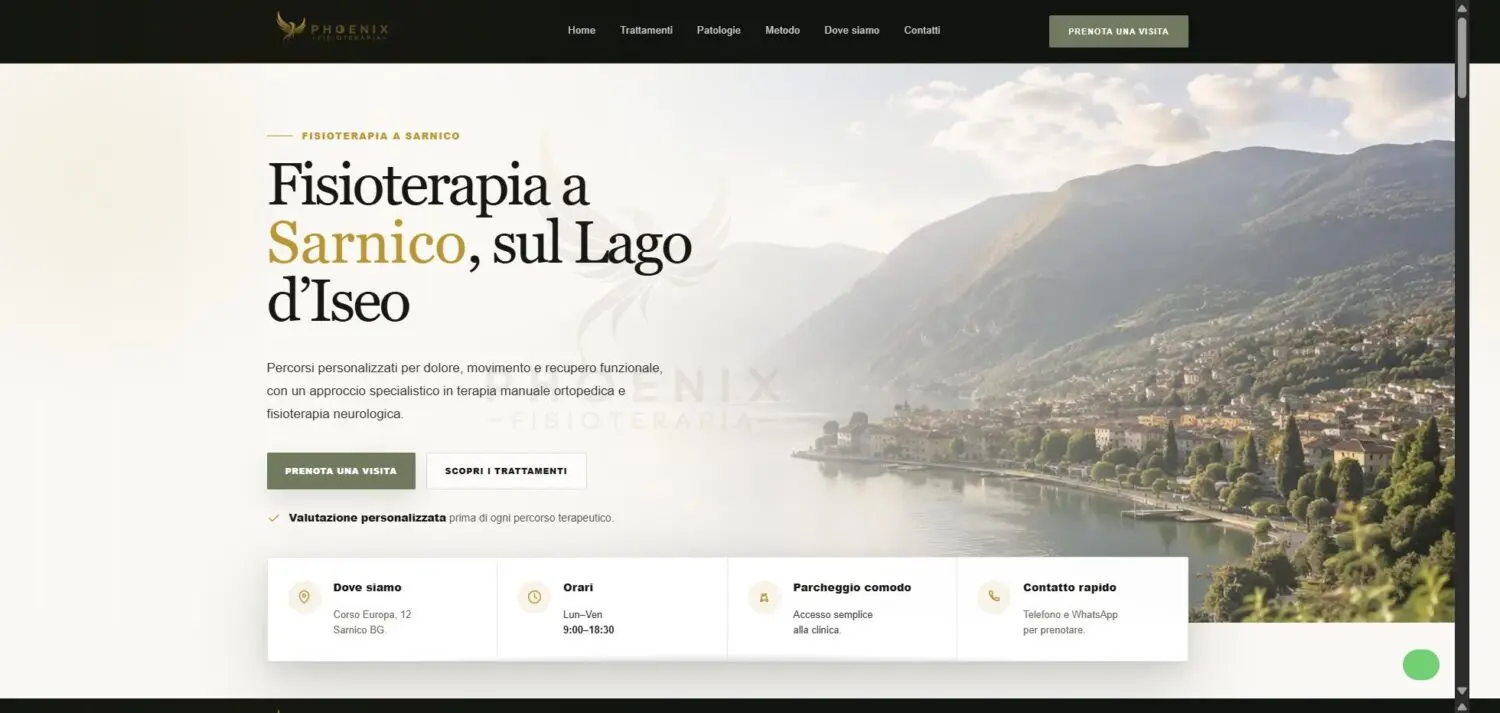 Web de Phoenix Fisioterapia, clínica de fisioterapia en Sarnico, Italia, diseñada por MYPO